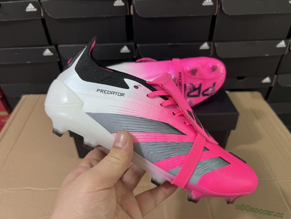 Men's Adidas Predator Elite Foldover Tongue FG Firm Ground Low-Tops Football Boots - Pink/Grey/White