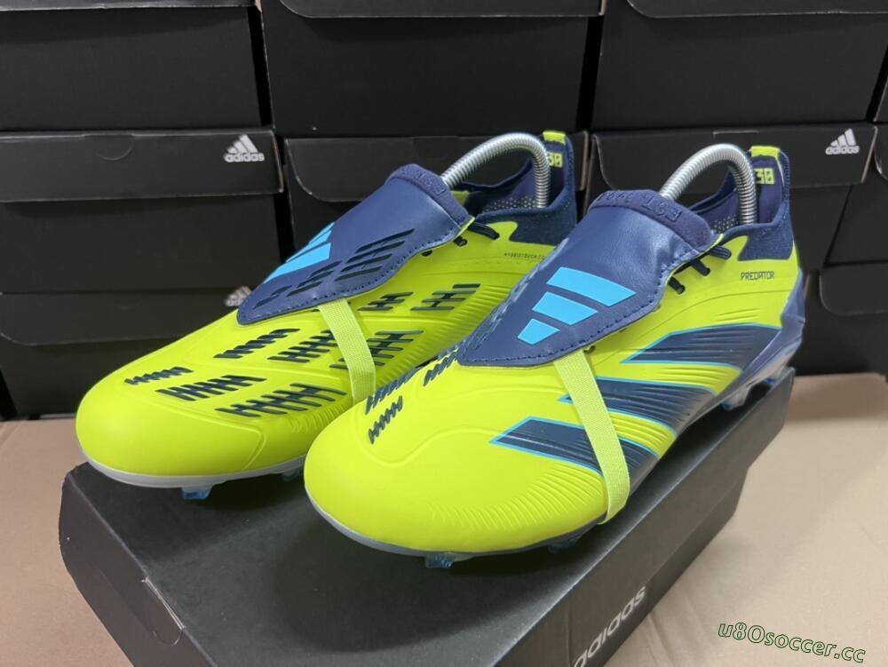 Unisex Adidas Predator Elite Foldover Tongue FG Firm Ground Low-Tops Football Boots - Yellow/Blue/Jade