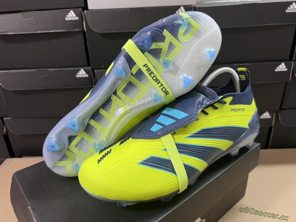 Unisex Adidas Predator Elite Foldover Tongue FG Firm Ground Low-Tops Football Boots - Yellow/Blue/Jade