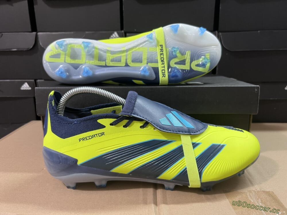Unisex Adidas Predator Elite Foldover Tongue FG Firm Ground Low-Tops Football Boots - Yellow/Blue/Jade