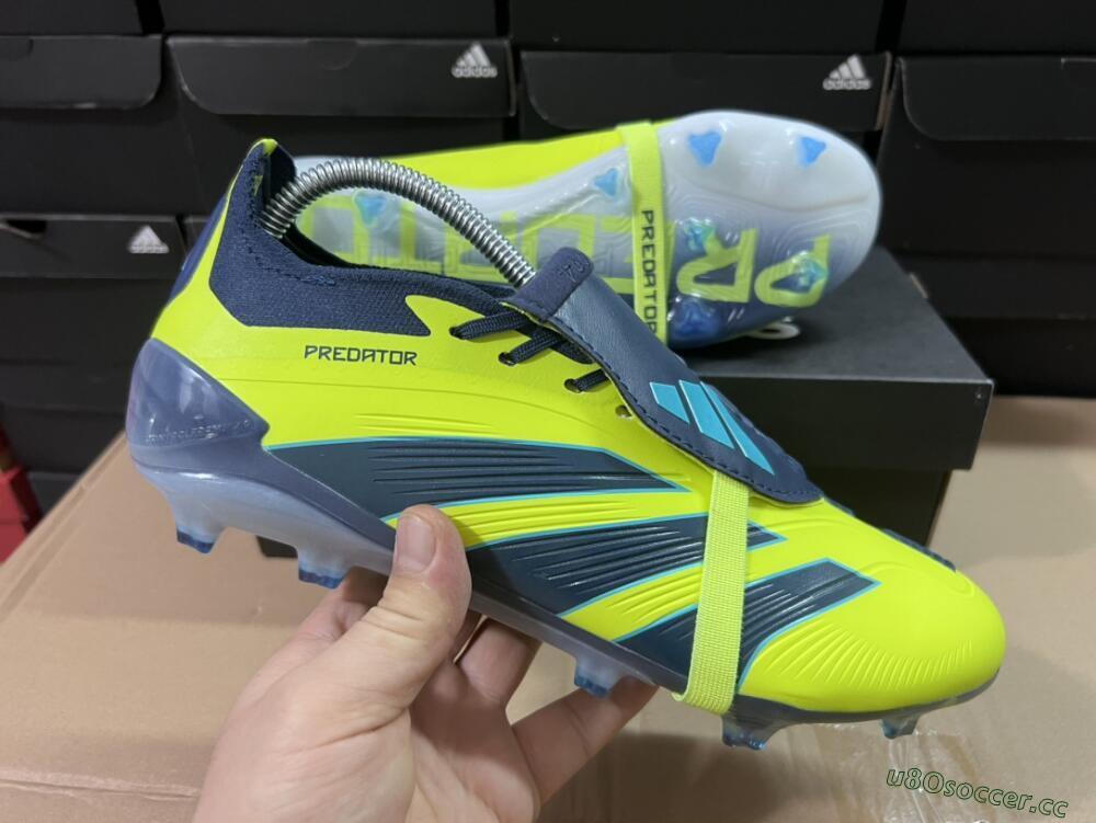 Unisex Adidas Predator Elite Foldover Tongue FG Firm Ground Low-Tops Football Boots - Yellow/Blue/Jade