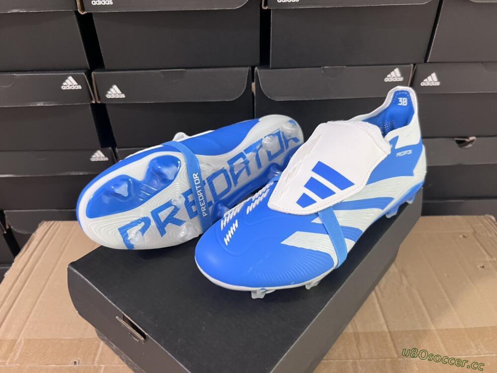 Men's Adidas Predator Elite Foldover Tongue FG Firm Ground Low-Tops Football Boots - Blue/white/Beige