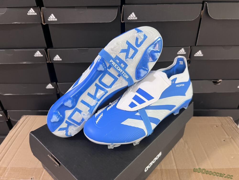 Men's Adidas Predator Elite Foldover Tongue FG Firm Ground Low-Tops Football Boots - Blue/white/Beige