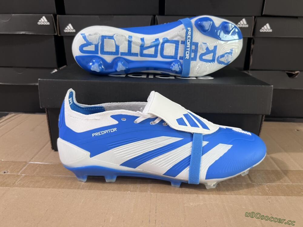 Men's Adidas Predator Elite Foldover Tongue FG Firm Ground Low-Tops Football Boots - Blue/white/Beige
