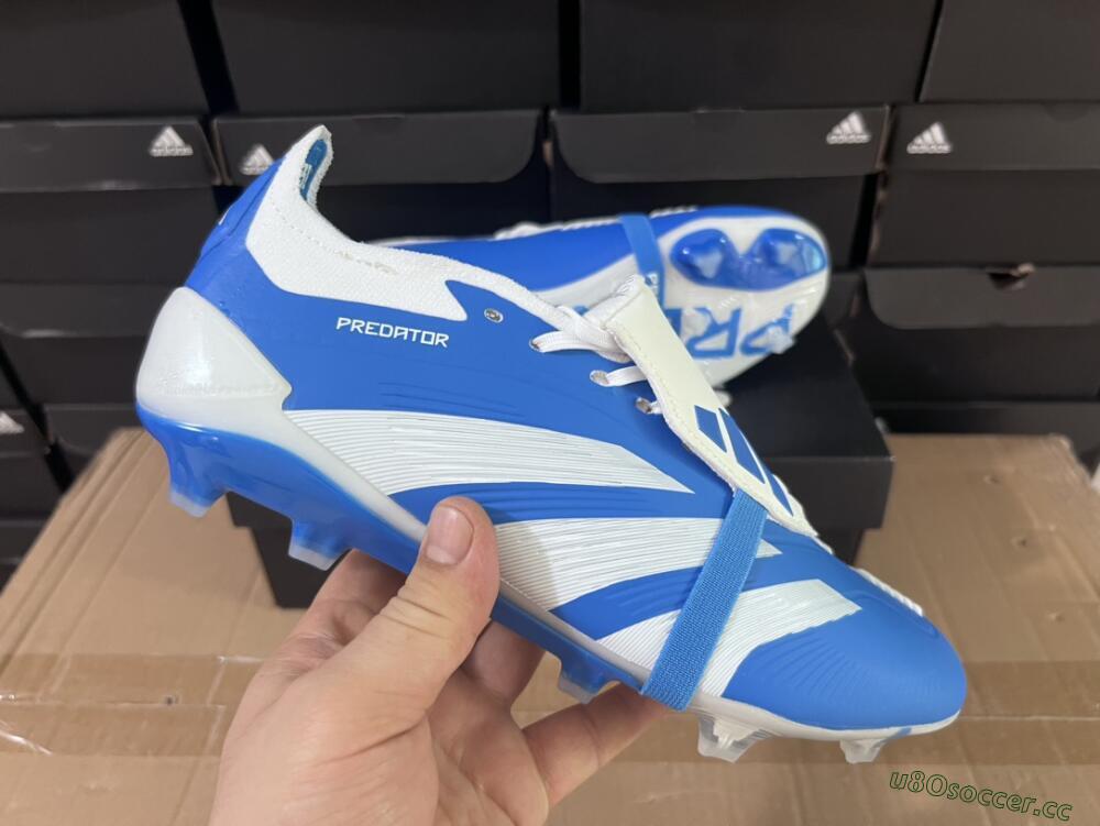 Men's Adidas Predator Elite Foldover Tongue FG Firm Ground Low-Tops Football Boots - Blue/white/Beige