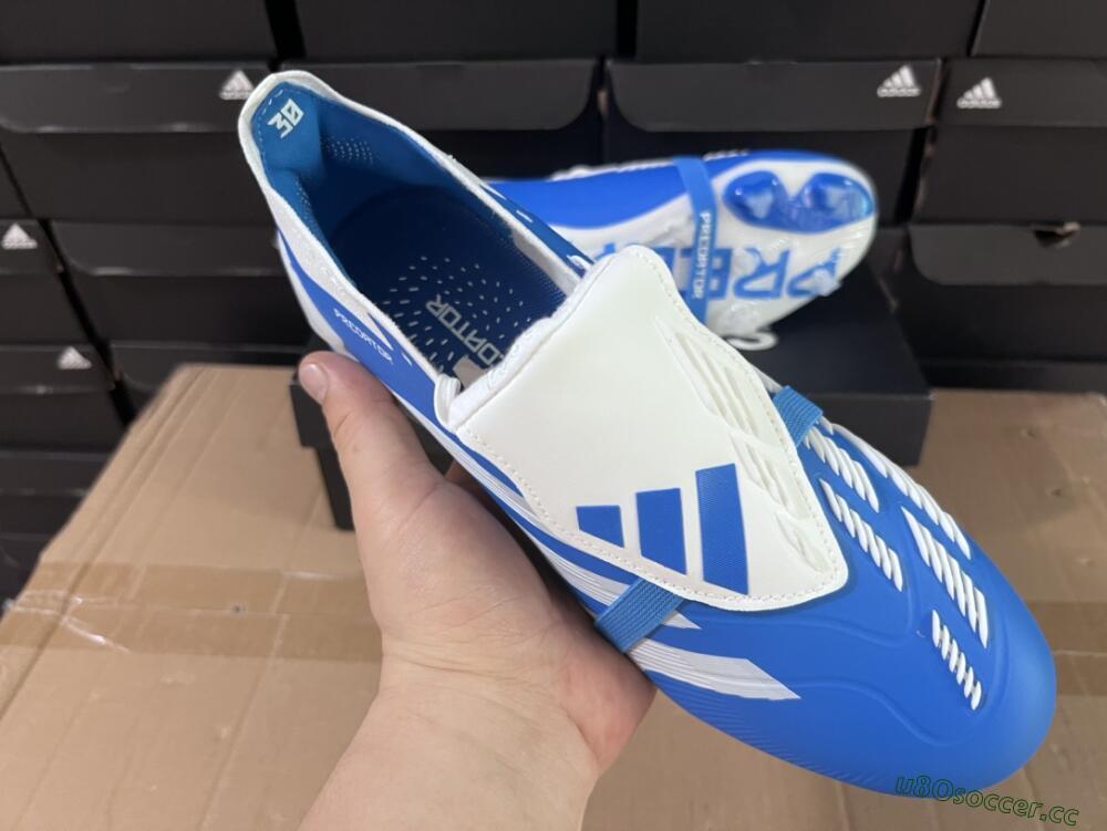 Men's Adidas Predator Elite Foldover Tongue FG Firm Ground Low-Tops Football Boots - Blue/white/Beige