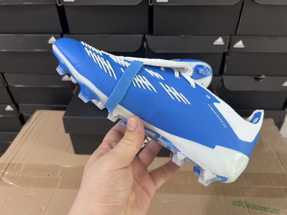 Men's Adidas Predator Elite Foldover Tongue FG Firm Ground Low-Tops Football Boots - Blue/white/Beige