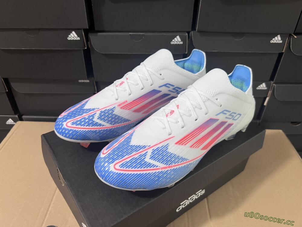 Men's Adidas F50 Adizero FG Firm Ground Low-Tops Football Boots - White/Blue/Pink