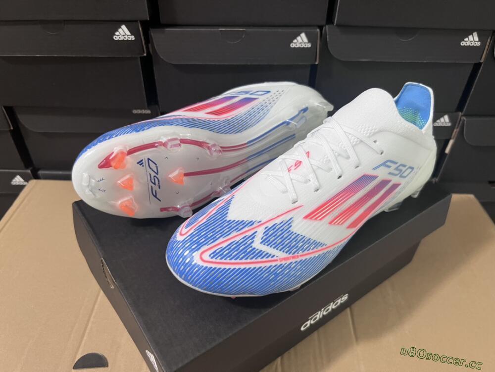 Men's Adidas F50 Adizero FG Firm Ground Low-Tops Football Boots - White/Blue/Pink