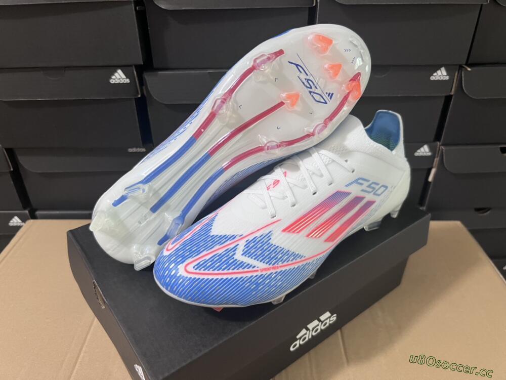 Men's Adidas F50 Adizero FG Firm Ground Low-Tops Football Boots - White/Blue/Pink
