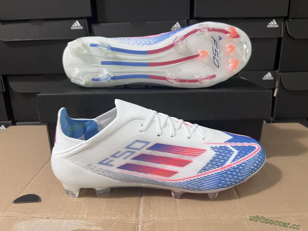 Men's Adidas F50 Adizero FG Firm Ground Low-Tops Football Boots - White/Blue/Pink