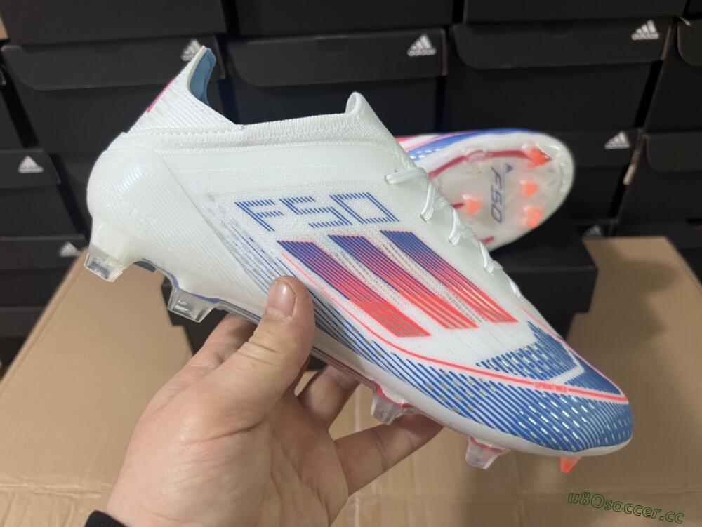 Men's Adidas F50 Adizero FG Firm Ground Low-Tops Football Boots - White/Blue/Pink
