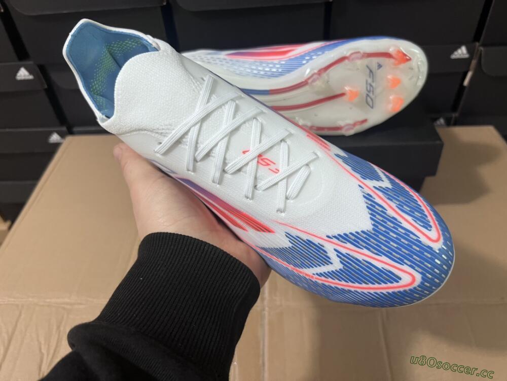 Men's Adidas F50 Adizero FG Firm Ground Low-Tops Football Boots - White/Blue/Pink