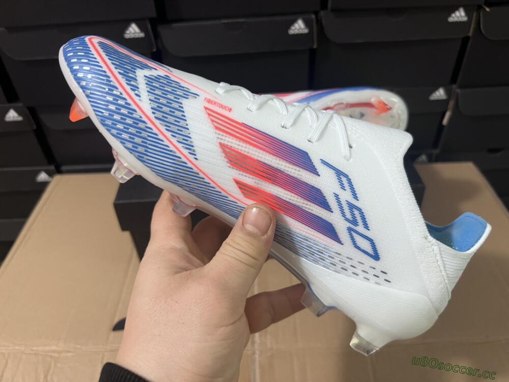 Men's Adidas F50 Adizero FG Firm Ground Low-Tops Football Boots - White/Blue/Pink