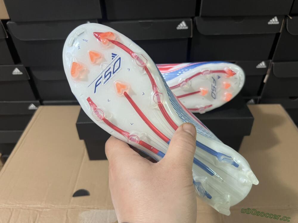 Men's Adidas F50 Adizero FG Firm Ground Low-Tops Football Boots - White/Blue/Pink