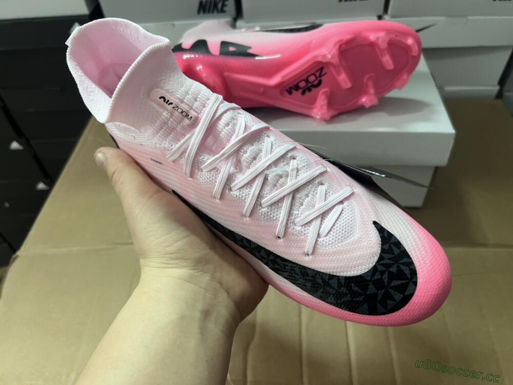 Men's Nike Air Zoom Mercurial Superfly 9 Elite FG Firm Ground High-Tops Football Boots - Pink/Black