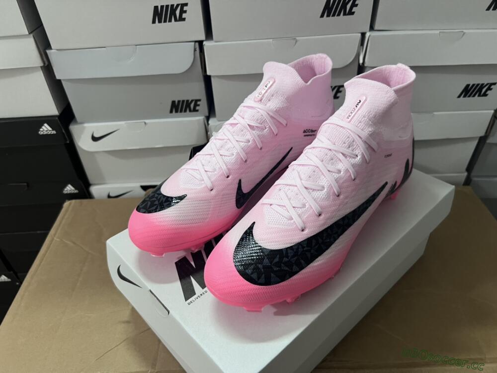 Men's Nike Air Zoom Mercurial Superfly 9 Elite FG Firm Ground High-Tops Football Boots - Pink/Black