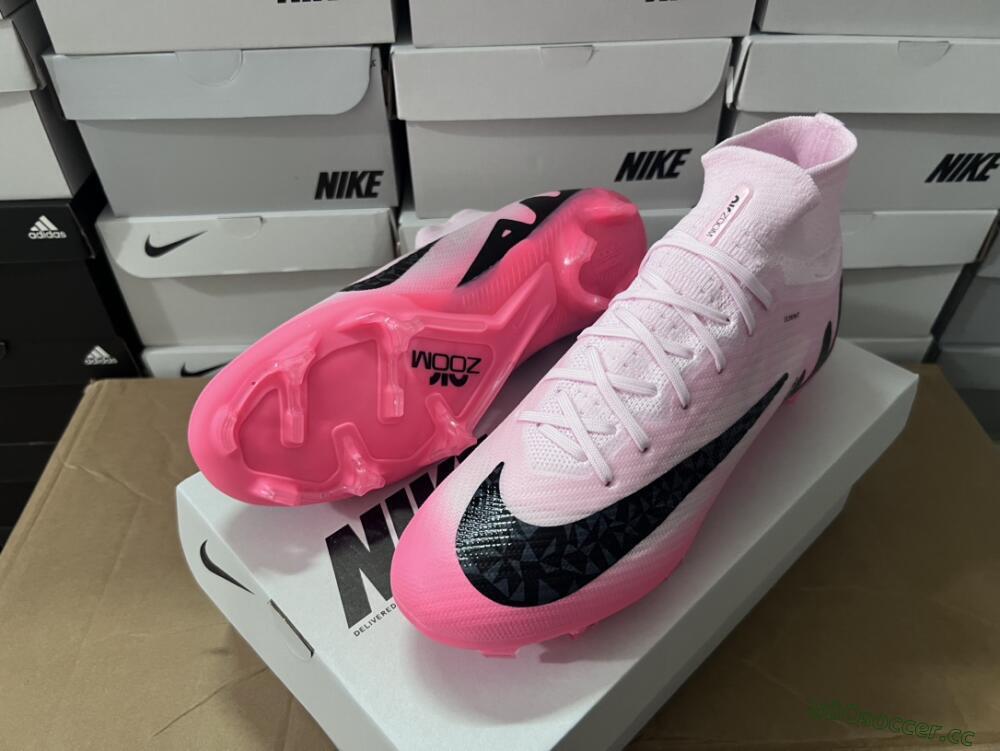 Men's Nike Air Zoom Mercurial Superfly 9 Elite FG Firm Ground High-Tops Football Boots - Pink/Black