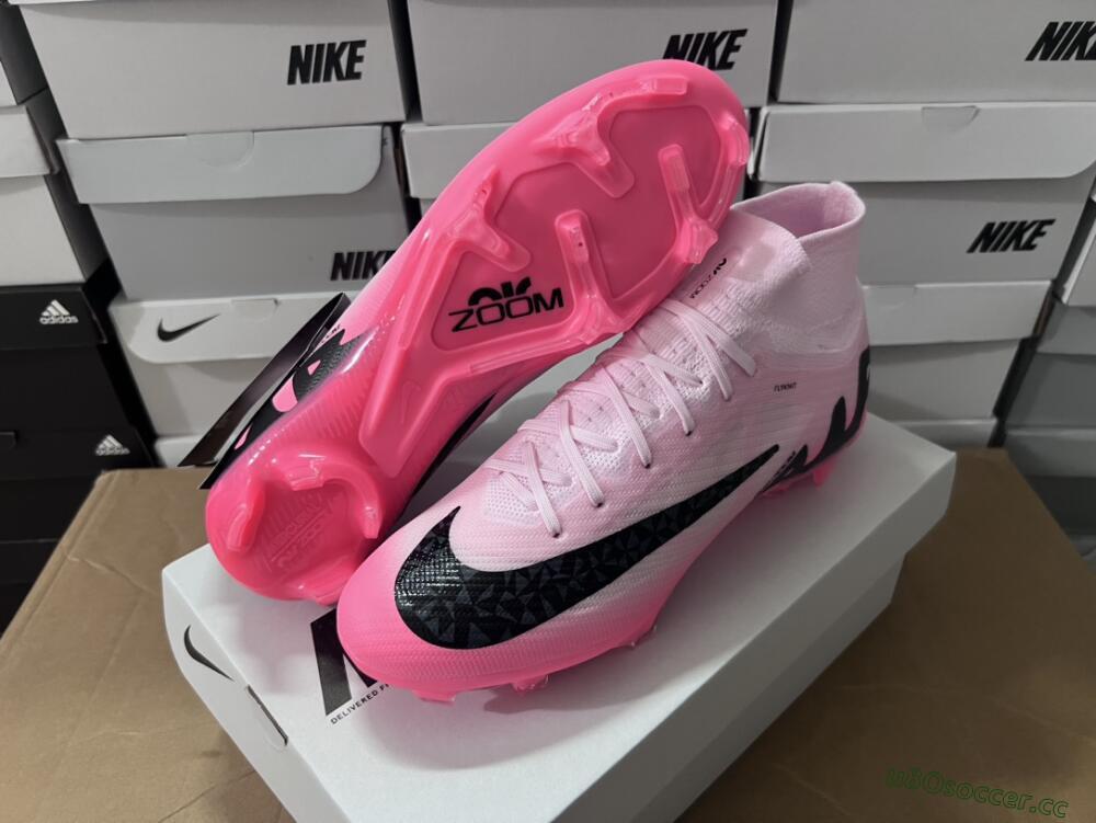 Men's Nike Air Zoom Mercurial Superfly 9 Elite FG Firm Ground High-Tops Football Boots - Pink/Black