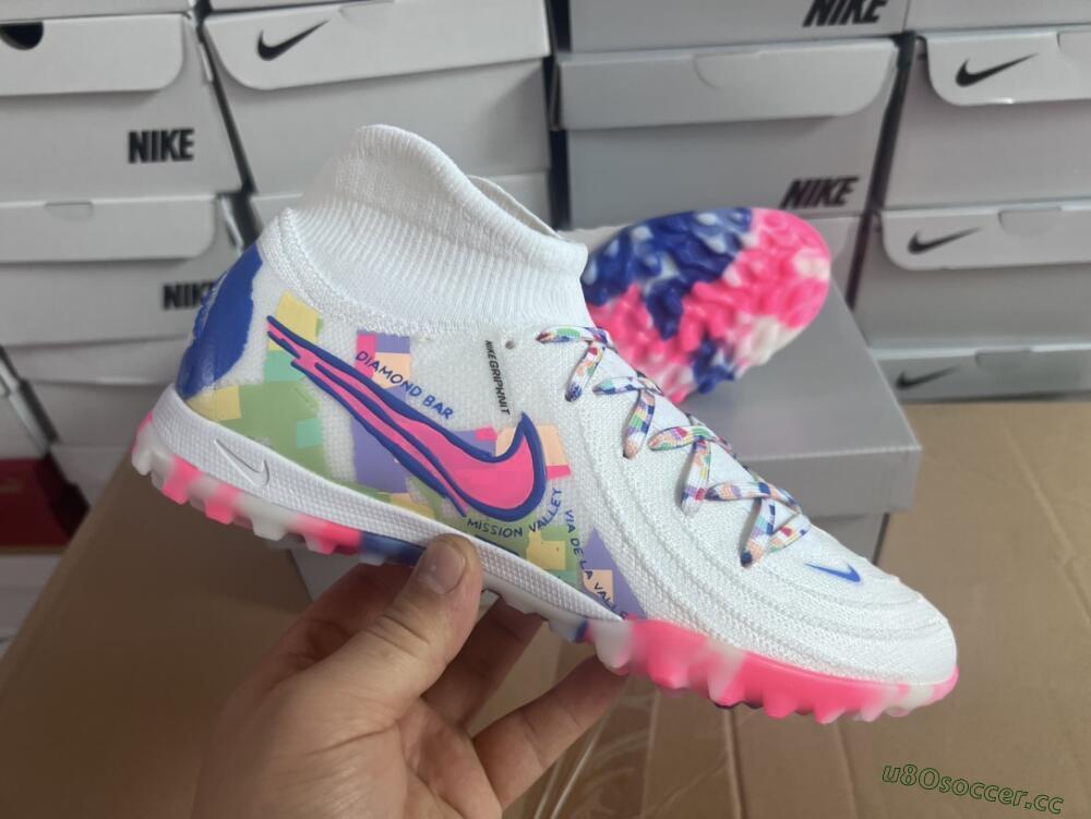 Men's Nike Phantom Luna 2 Elite TF Artificial Turf High-Tops Football Shoes - White/Pink/Blue
