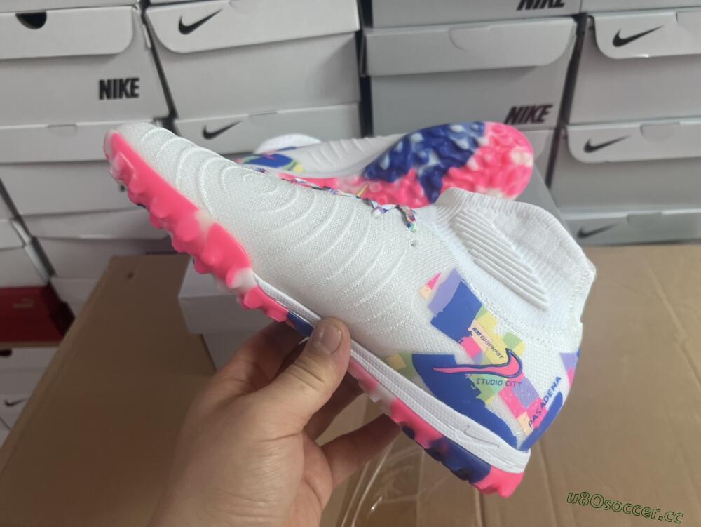 Men's Nike Phantom Luna 2 Elite TF Artificial Turf High-Tops Football Shoes - White/Pink/Blue