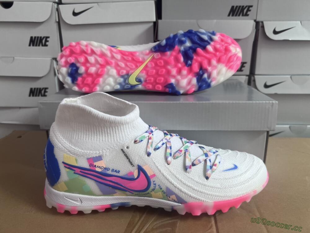 Men's Nike Phantom Luna 2 Elite TF Artificial Turf High-Tops Football Shoes - White/Pink/Blue