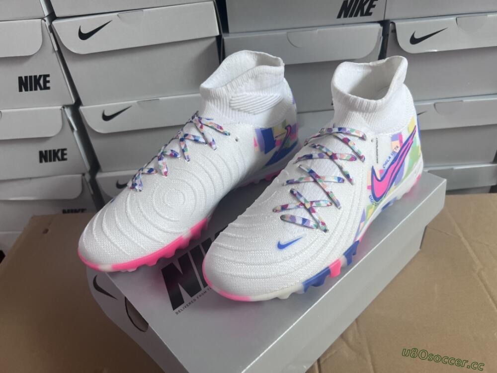 Men's Nike Phantom Luna 2 Elite TF Artificial Turf High-Tops Football Shoes - White/Pink/Blue