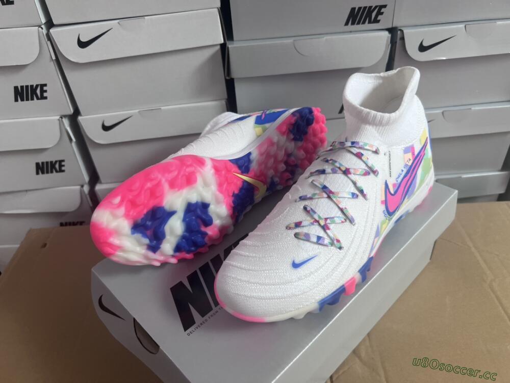Men's Nike Phantom Luna 2 Elite TF Artificial Turf High-Tops Football Shoes - White/Pink/Blue