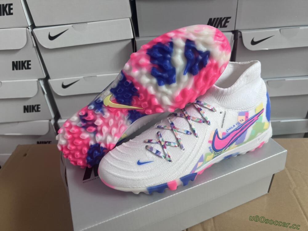 Men's Nike Phantom Luna 2 Elite TF Artificial Turf High-Tops Football Shoes - White/Pink/Blue