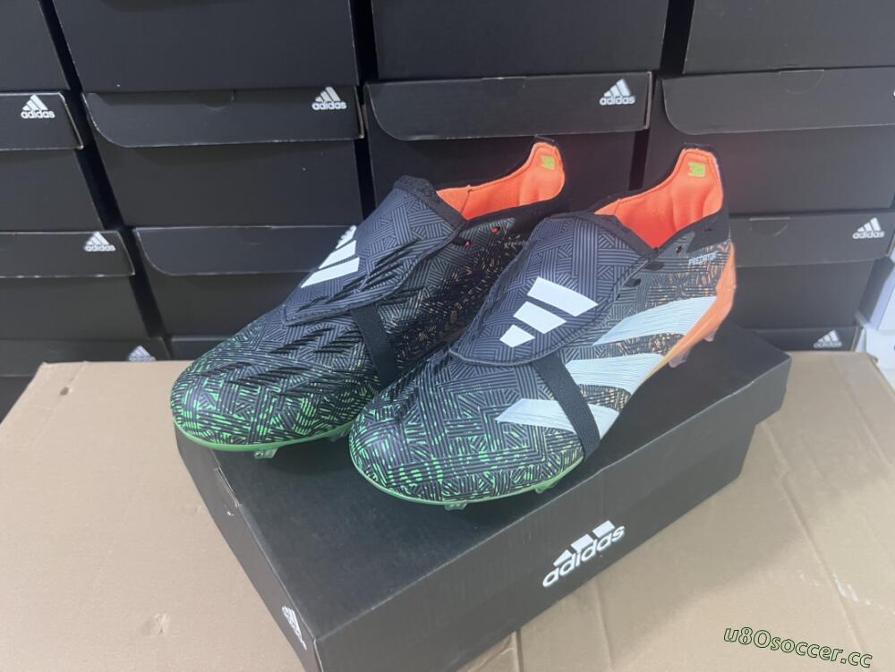 Men's Adidas Predator Elite Foldover Tongue FG Firm Ground Low-Tops Football Boots - Black/White/Green