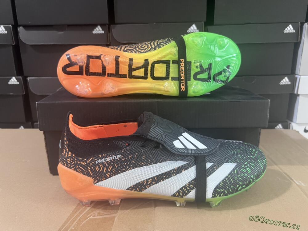 Men's Adidas Predator Elite Foldover Tongue FG Firm Ground Low-Tops Football Boots - Black/White/Green