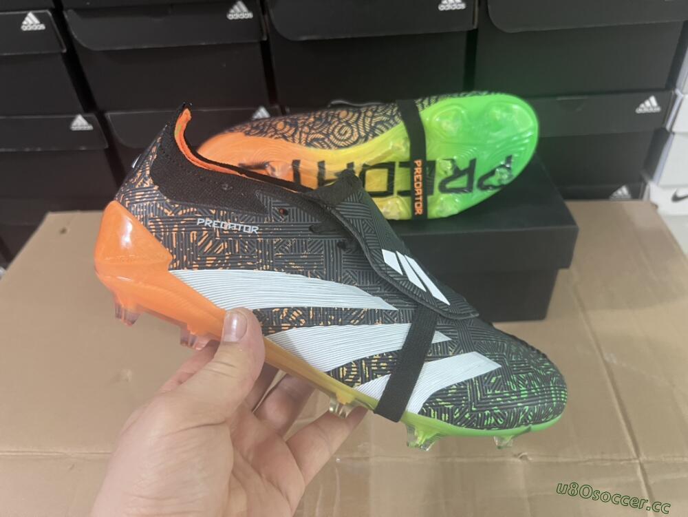 Men's Adidas Predator Elite Foldover Tongue FG Firm Ground Low-Tops Football Boots - Black/White/Green