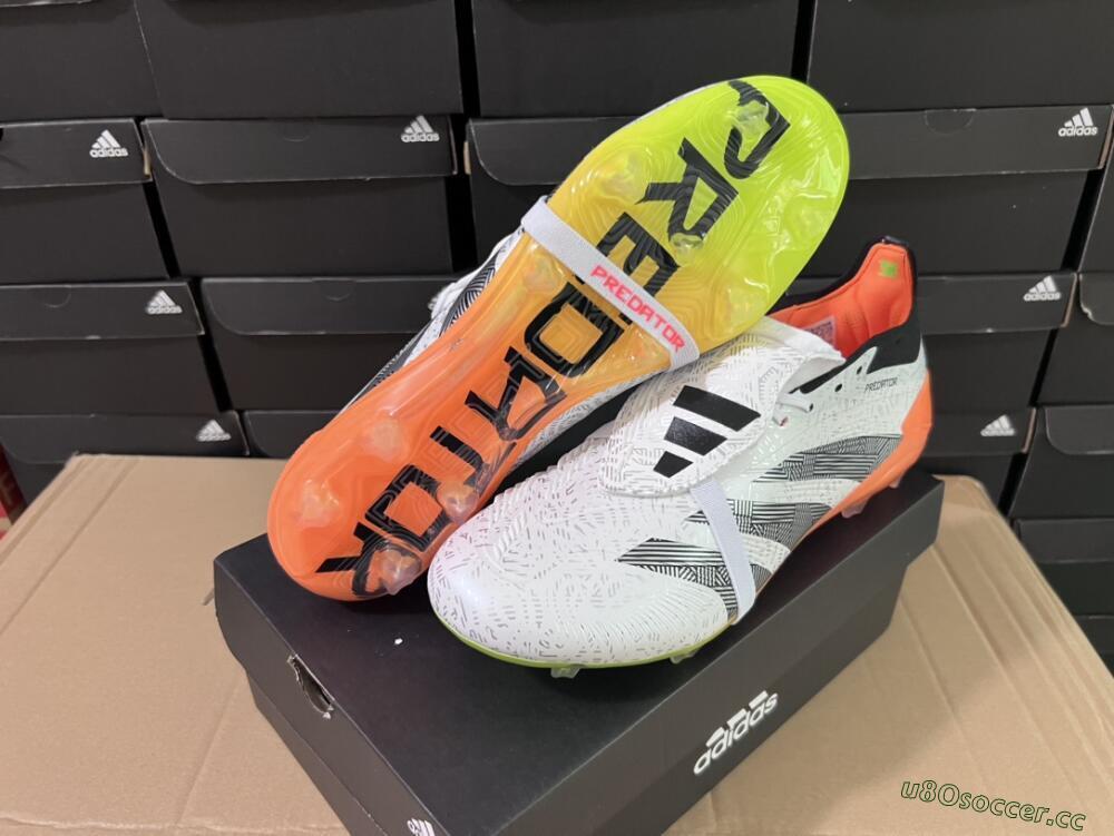 Men's Adidas Predator Elite Foldover Tongue FG Firm Ground Low-Tops Football Boots - White/Black/Orange
