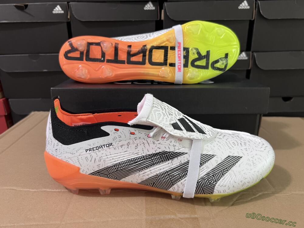 Men's Adidas Predator Elite Foldover Tongue FG Firm Ground Low-Tops Football Boots - White/Black/Orange