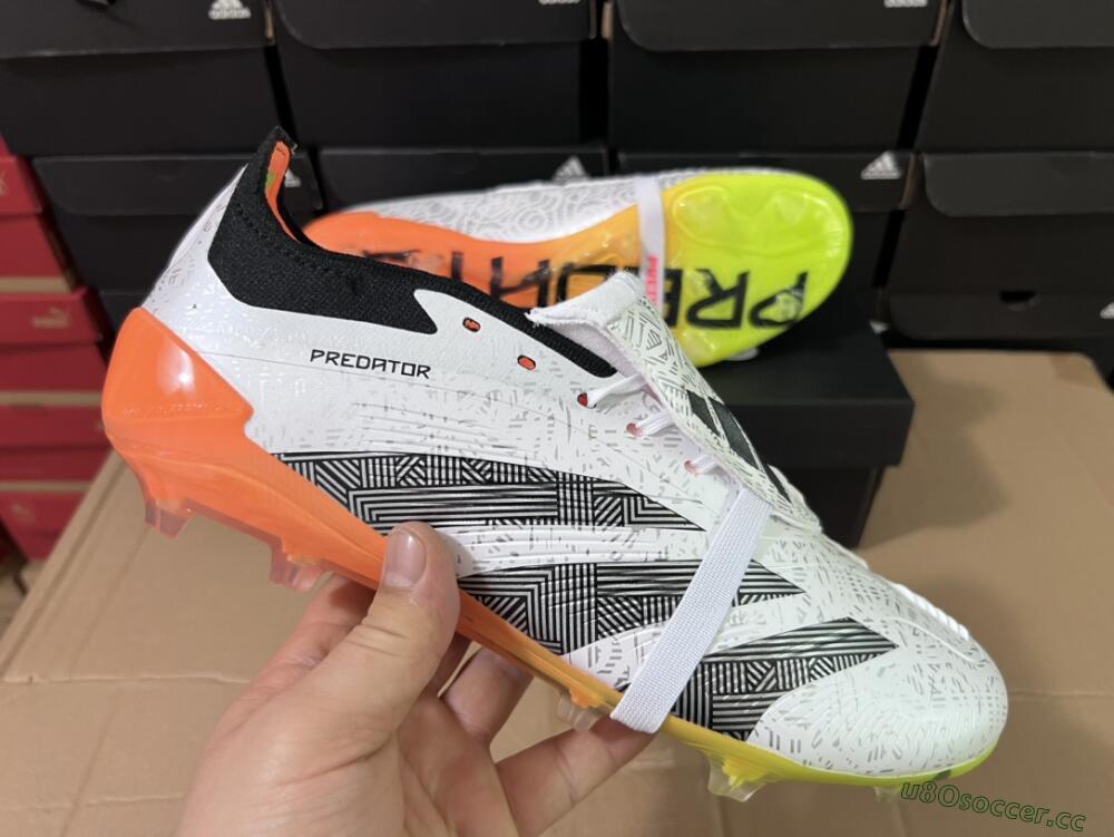 Men's Adidas Predator Elite Foldover Tongue FG Firm Ground Low-Tops Football Boots - White/Black/Orange
