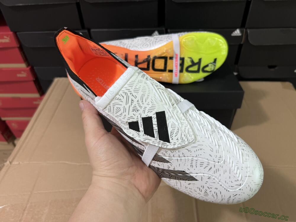 Men's Adidas Predator Elite Foldover Tongue FG Firm Ground Low-Tops Football Boots - White/Black/Orange