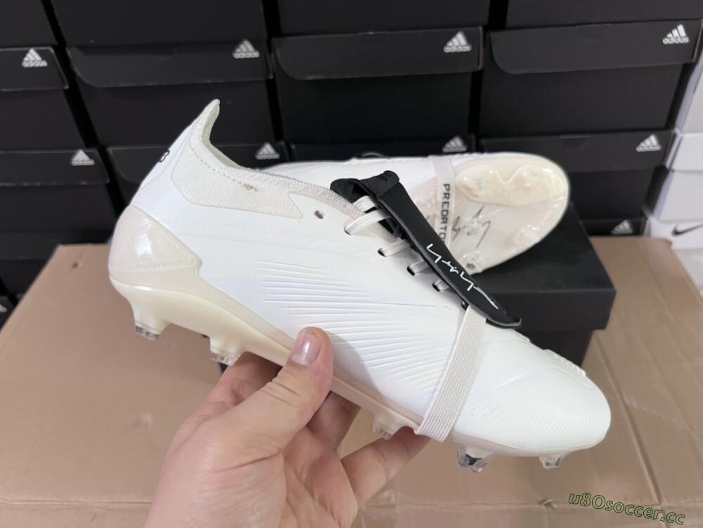 Unisex Adidas Predator Elite Foldover Tongue FG Firm Ground Low-Tops Football Boots - Beige/Black/White