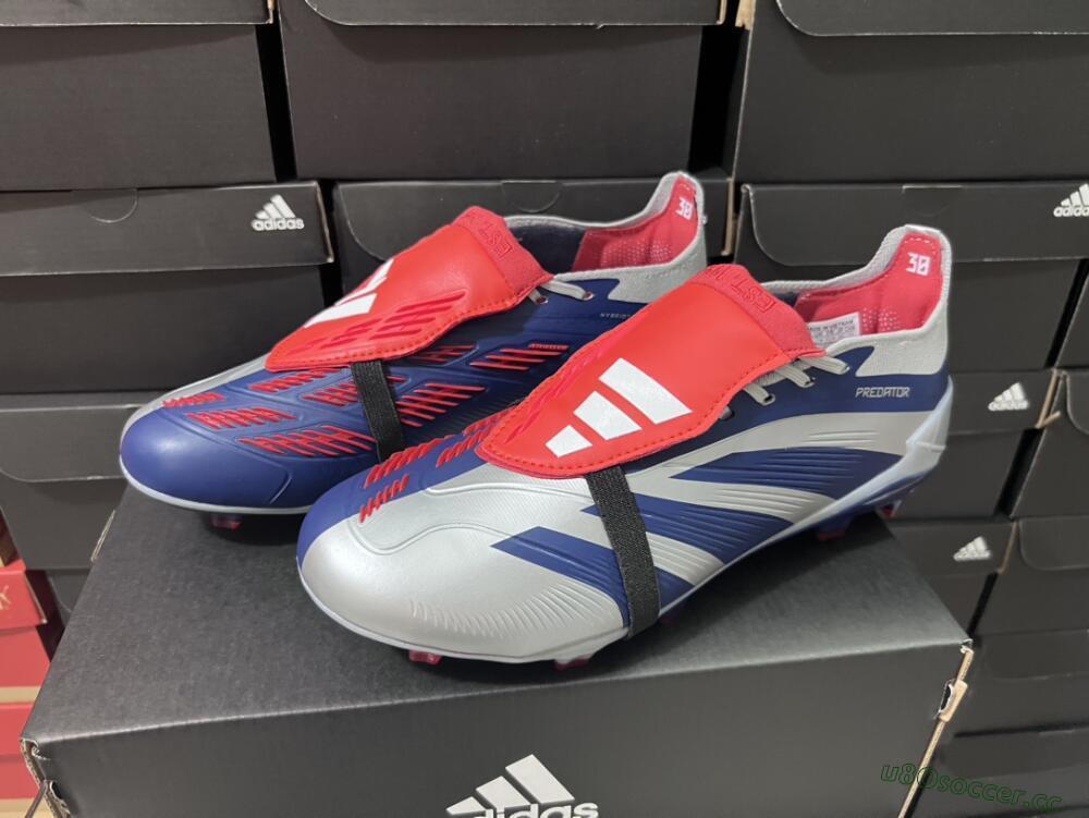 Men's Adidas Predator Elite Foldover Tongue FG Firm Ground Low-Tops Football Boots - Silver/Black/Red
