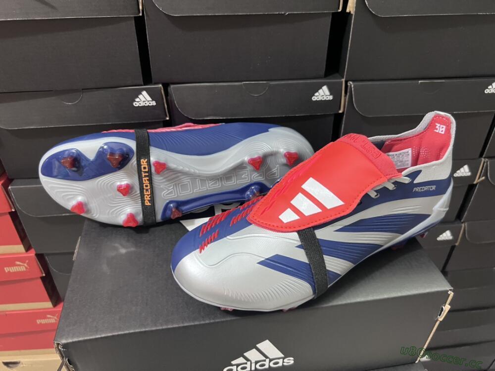 Men's Adidas Predator Elite Foldover Tongue FG Firm Ground Low-Tops Football Boots - Silver/Black/Red