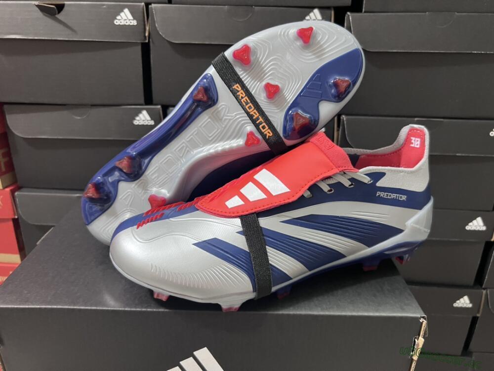 Men's Adidas Predator Elite Foldover Tongue FG Firm Ground Low-Tops Football Boots - Silver/Black/Red