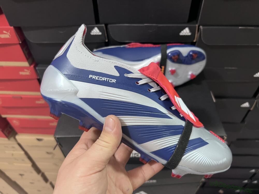Men's Adidas Predator Elite Foldover Tongue FG Firm Ground Low-Tops Football Boots - Silver/Black/Red