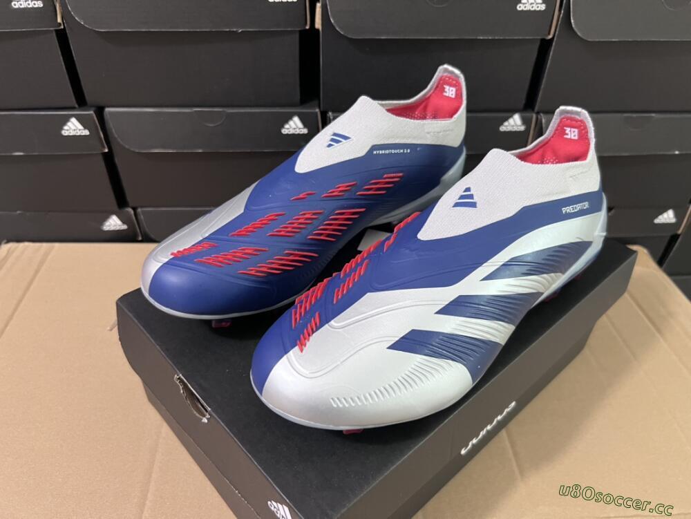 Unisex Adidas Predator Accuracy+ Laceless FG Firm Ground Low-Tops Football Boots - Silver/Blue/Red