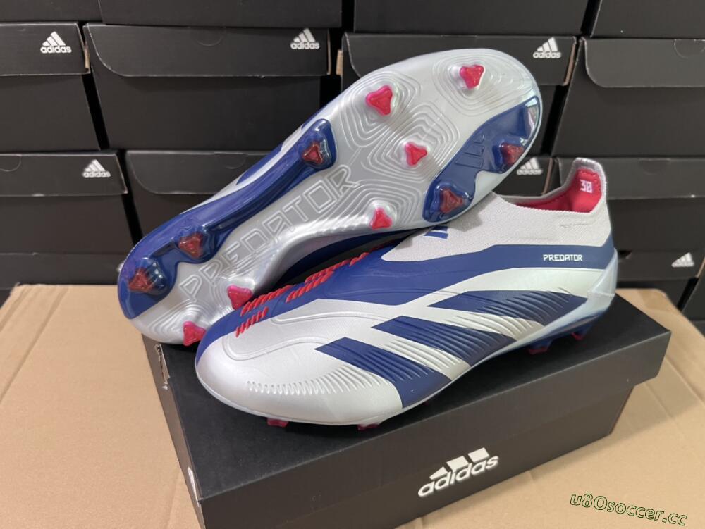 Unisex Adidas Predator Accuracy+ Laceless FG Firm Ground Low-Tops Football Boots - Silver/Blue/Red