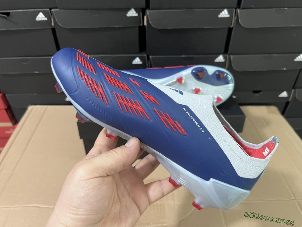Unisex Adidas Predator Accuracy+ Laceless FG Firm Ground Low-Tops Football Boots - Silver/Blue/Red