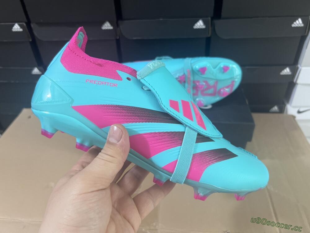 Unisex Adidas Predator Elite Foldover Tongue FG Firm Ground Low-Tops Football Boots - Jade/Red/Pink