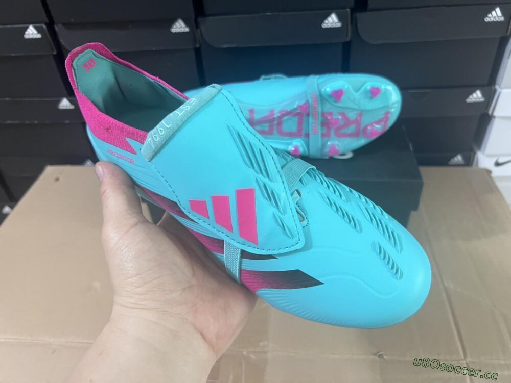 Unisex Adidas Predator Elite Foldover Tongue FG Firm Ground Low-Tops Football Boots - Jade/Red/Pink