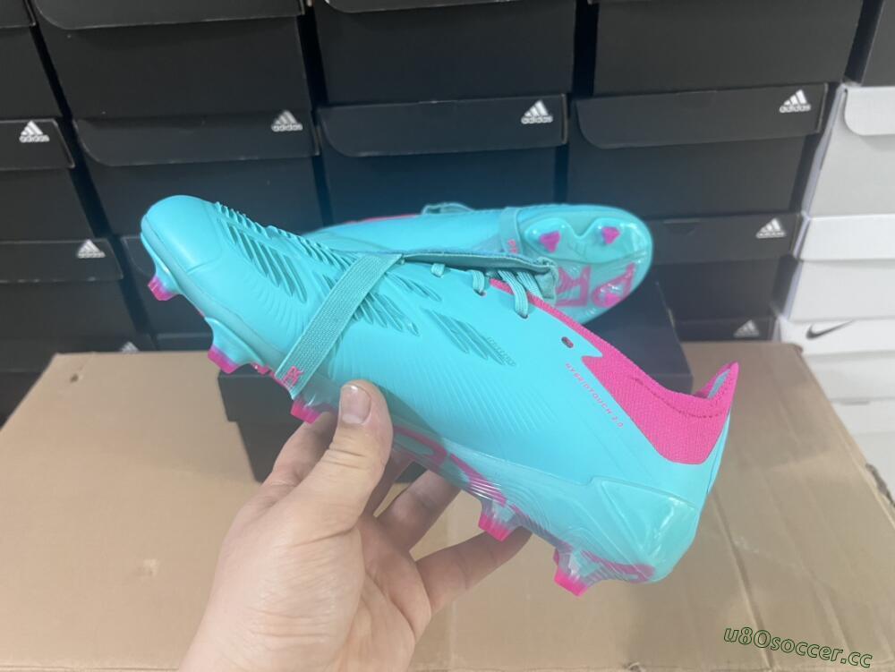 Unisex Adidas Predator Elite Foldover Tongue FG Firm Ground Low-Tops Football Boots - Jade/Red/Pink