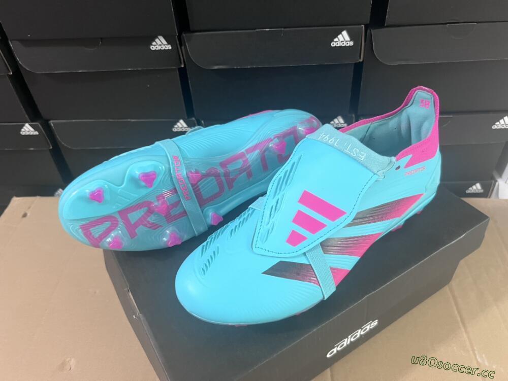 Unisex Adidas Predator Elite Foldover Tongue FG Firm Ground Low-Tops Football Boots - Jade/Red/Pink