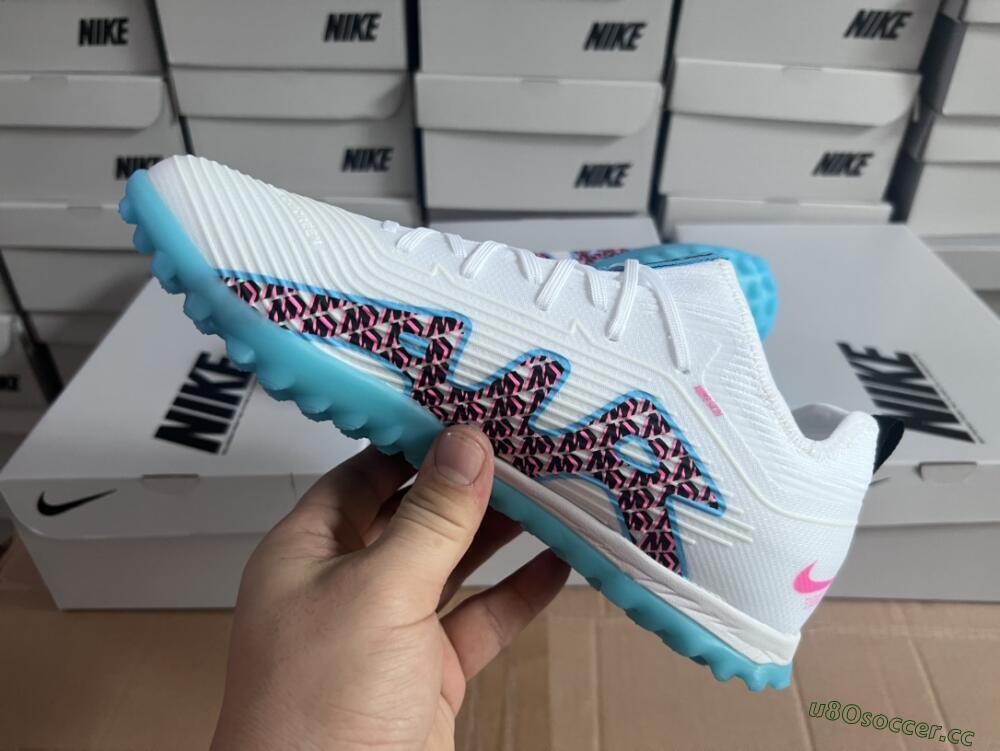 Unisex Nike Air Zoom Mercurial Vapor 15 Pro TF Artificial Turf Low-Tops Football Shoes - White/Blue/Pink