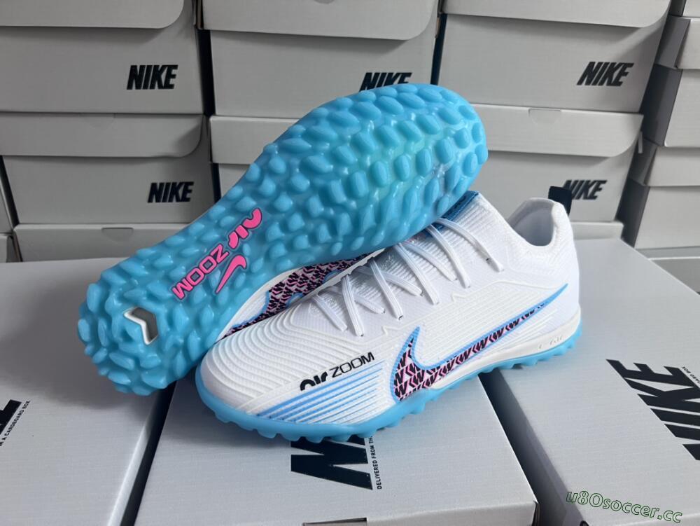 Unisex Nike Air Zoom Mercurial Vapor 15 Pro TF Artificial Turf Low-Tops Football Shoes - White/Blue/Pink